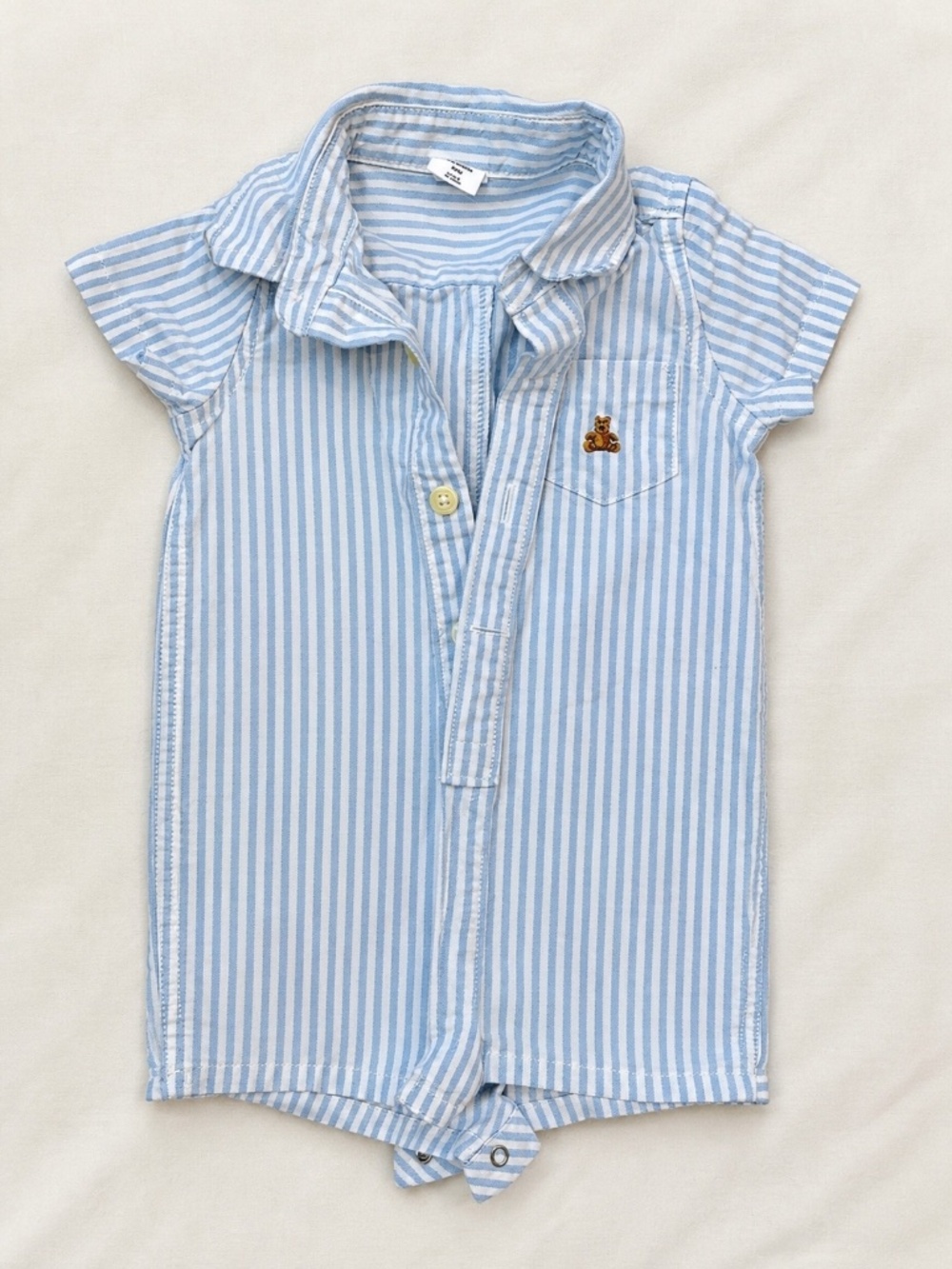 Gap Baby Blue & White Striped Collared Romper 3-6M